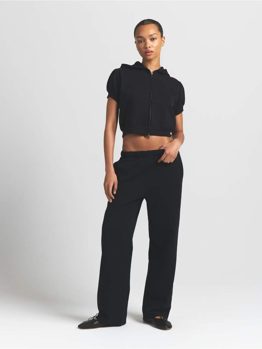 SKIMS Black Cropped Zip Hoodie Jacket